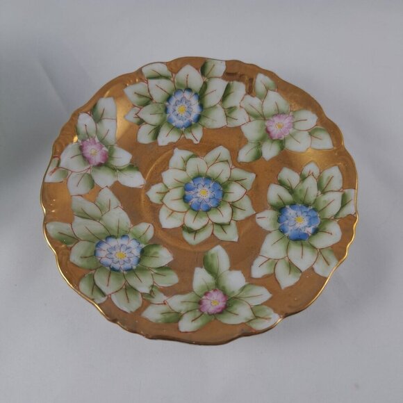 Trimont Gold Floral Tea Cup Saucer Hand Painted Green Collectible Vintage - Picture 12 of 16